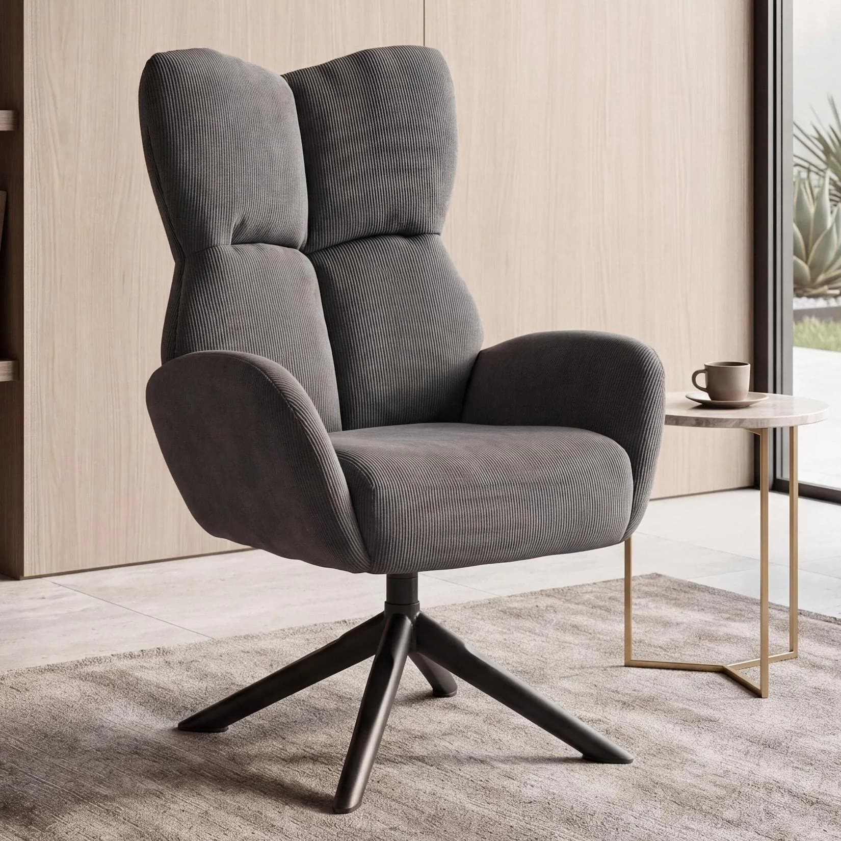 MCW Loungesessel MCW-Q54, Cord, drehbar, Metall, dunkelgrau