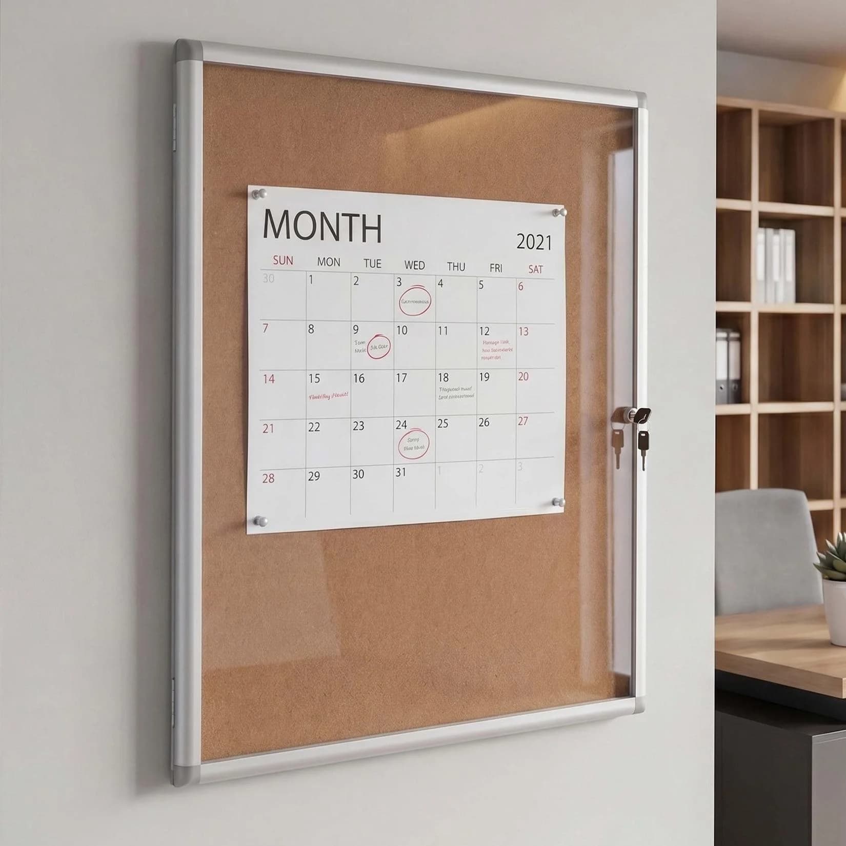 MCW Schaukasten Memoboard Pinnwand Kork Aluminium abschließbar