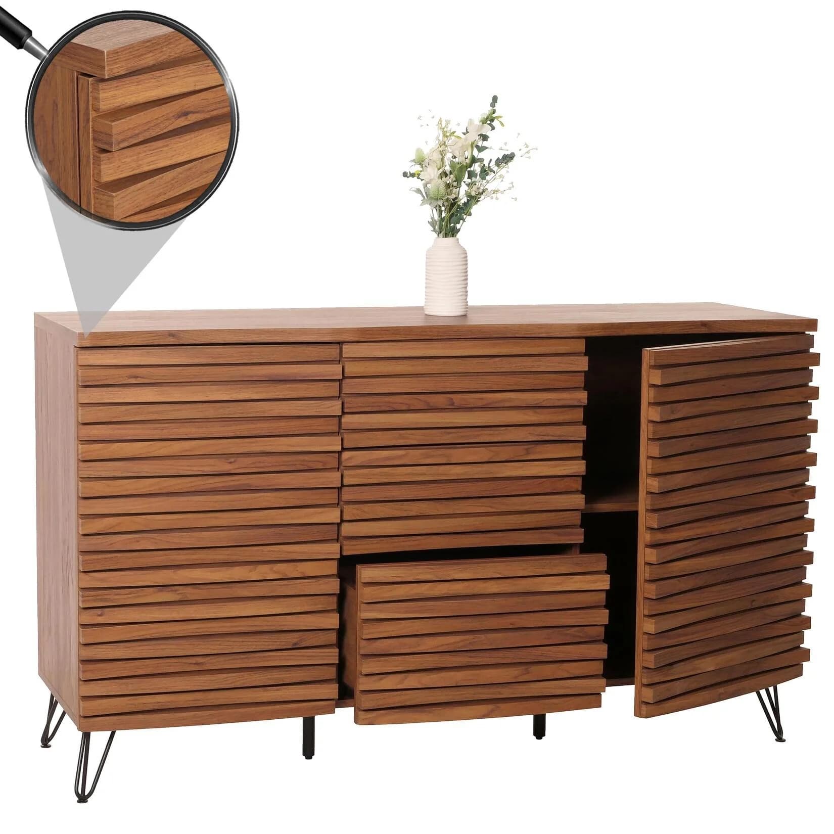 MCW Sideboard MCW-M49 mit 2 Türen und 3 Schubladen Walnuss-Optik