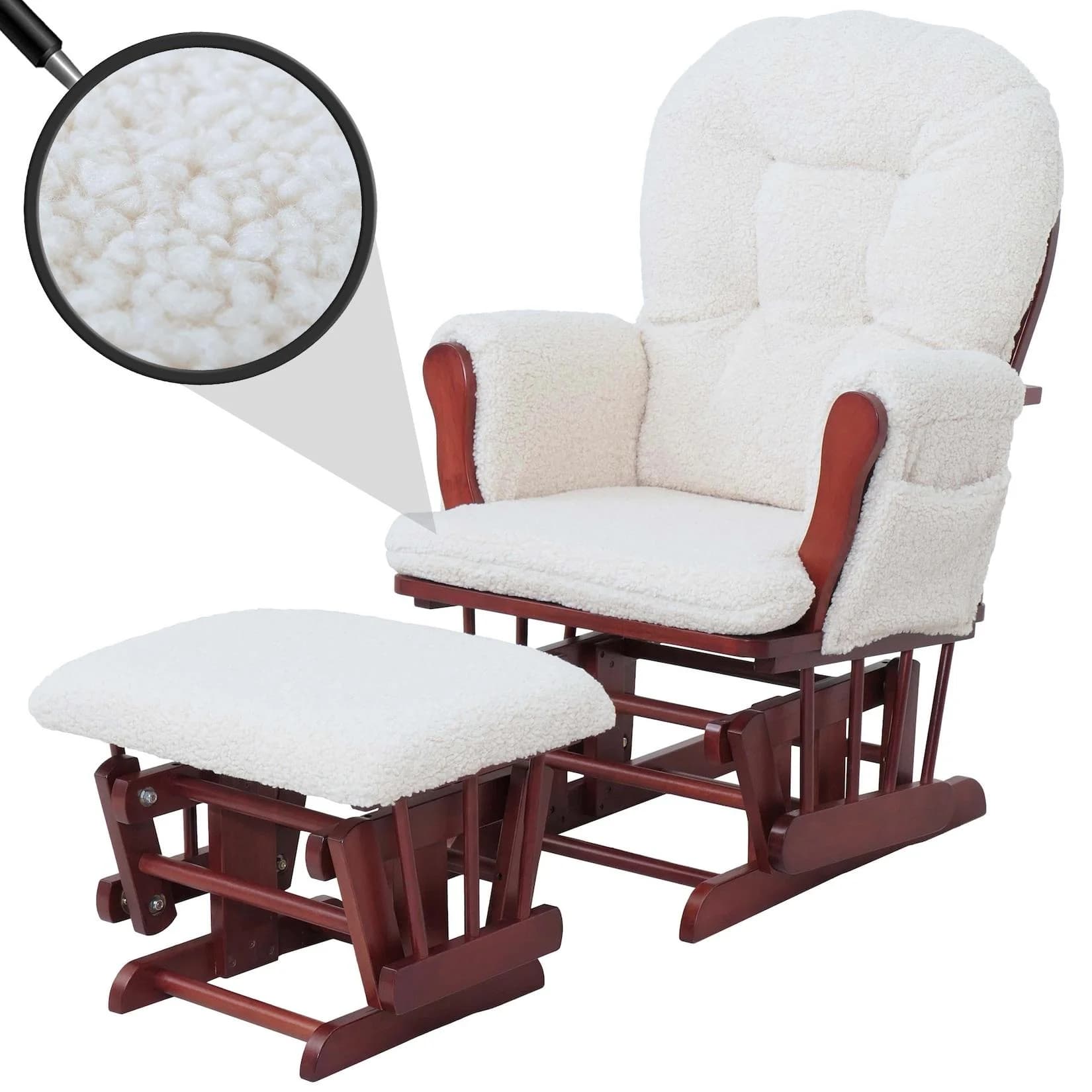 Relaxsessel MCW-C76 Schaukelstuhl mit Hocker Creme Stoff Bouclé