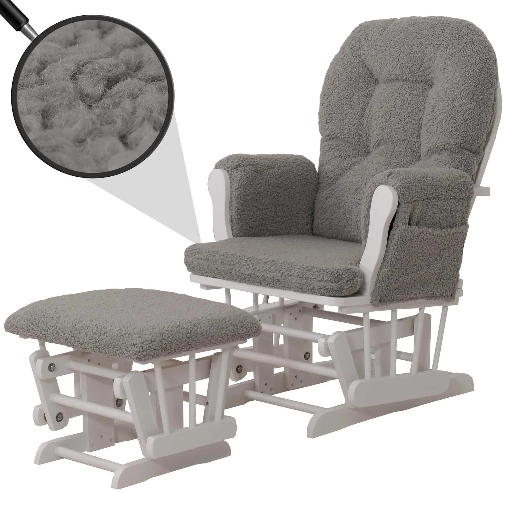 MCW Relaxsessel MCW-C76 Schaukelstuhl mit Hocker Grau Stoff Bouclé