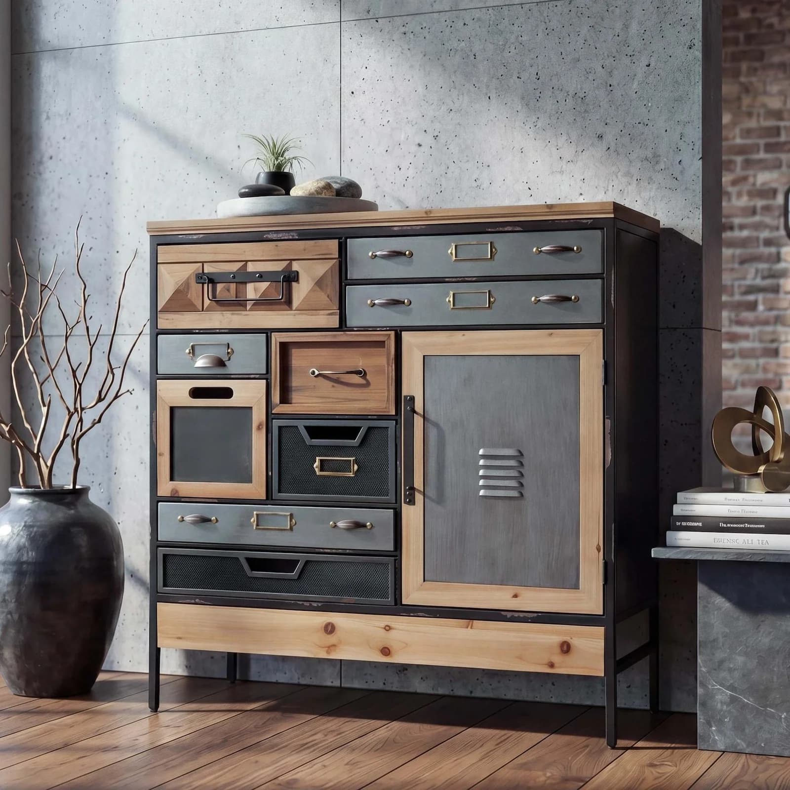 MCW Apothekerkommode Industrial Vintage Holz Metall