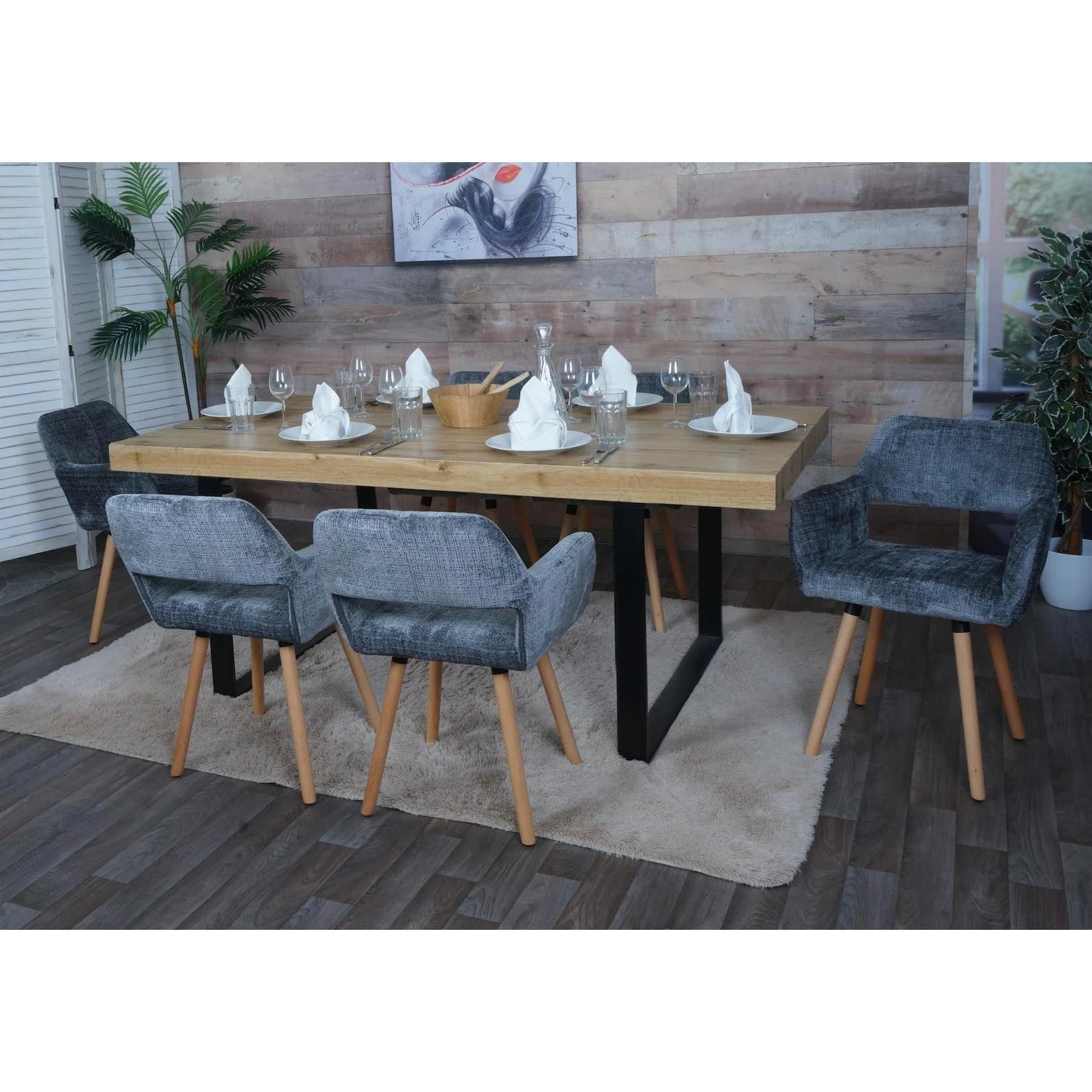 MCW 6er-Set Esszimmerstuhl MCW-A50 II Dunkelgrau Holz Chenille