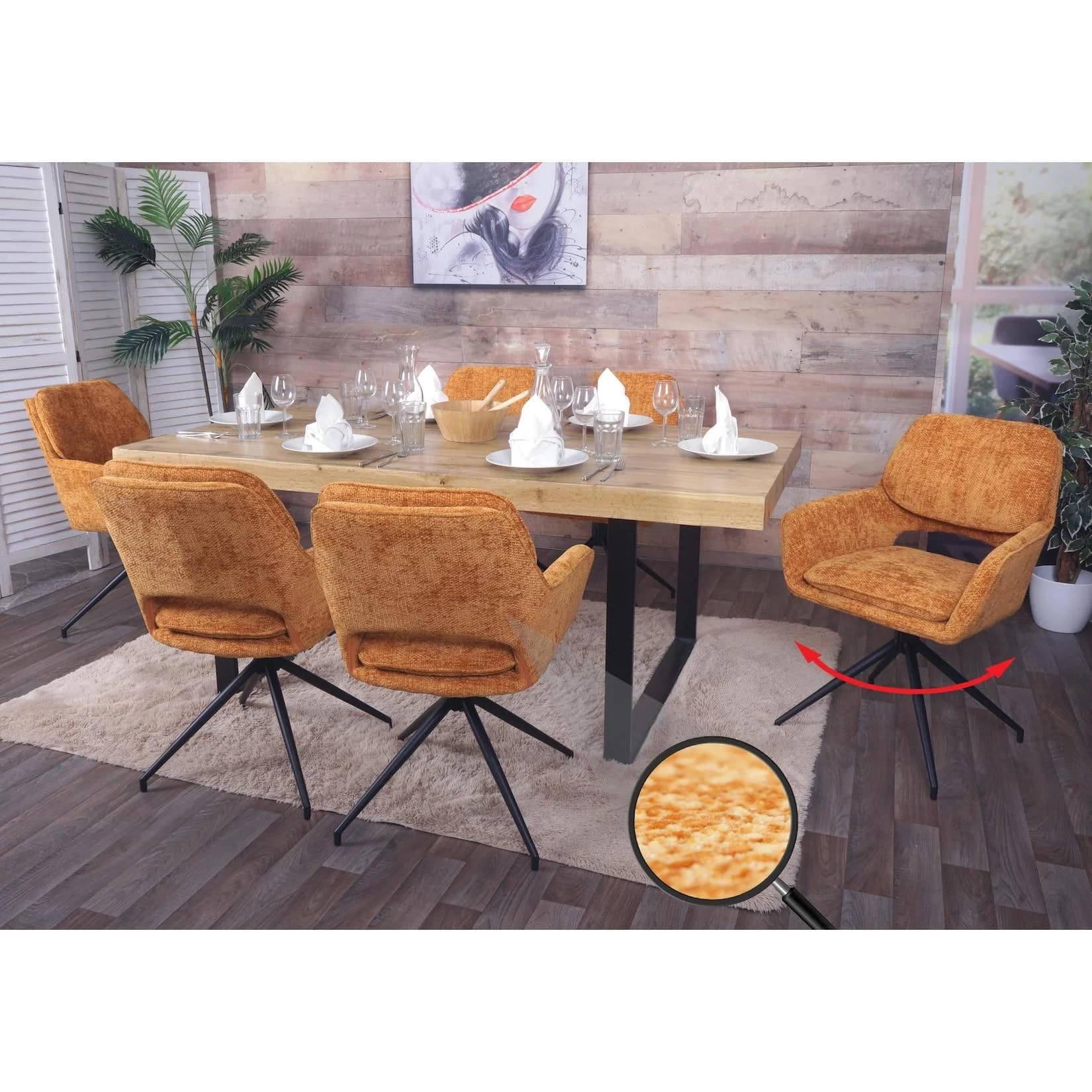 MCW 6er-Set Esszimmerstuhl Ocker-Gelb Chenille Auto-Return