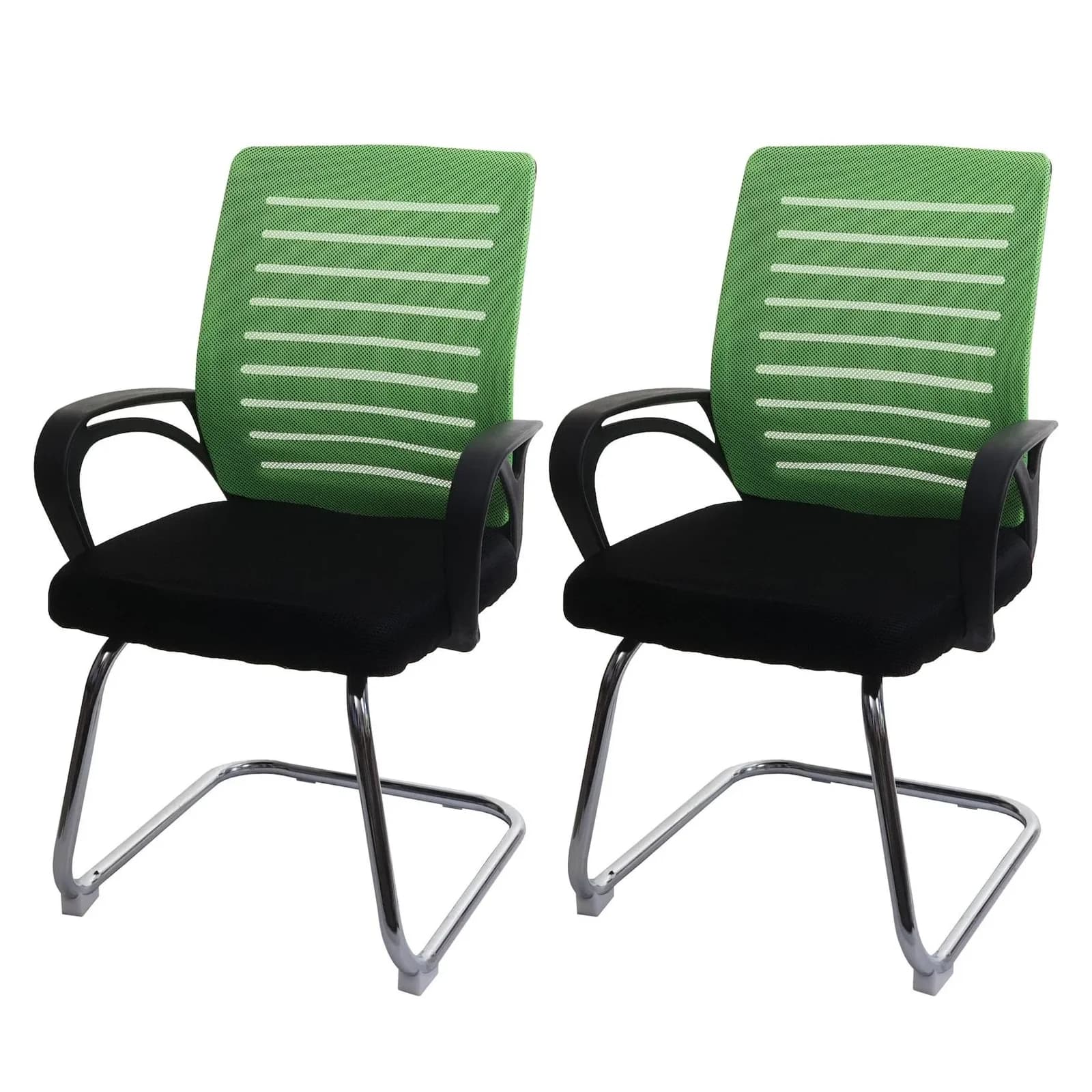 MCW-K51 2er-Set Konferenzstuhl Freischwinger 150kg belastbar Stoff/Textil Grün