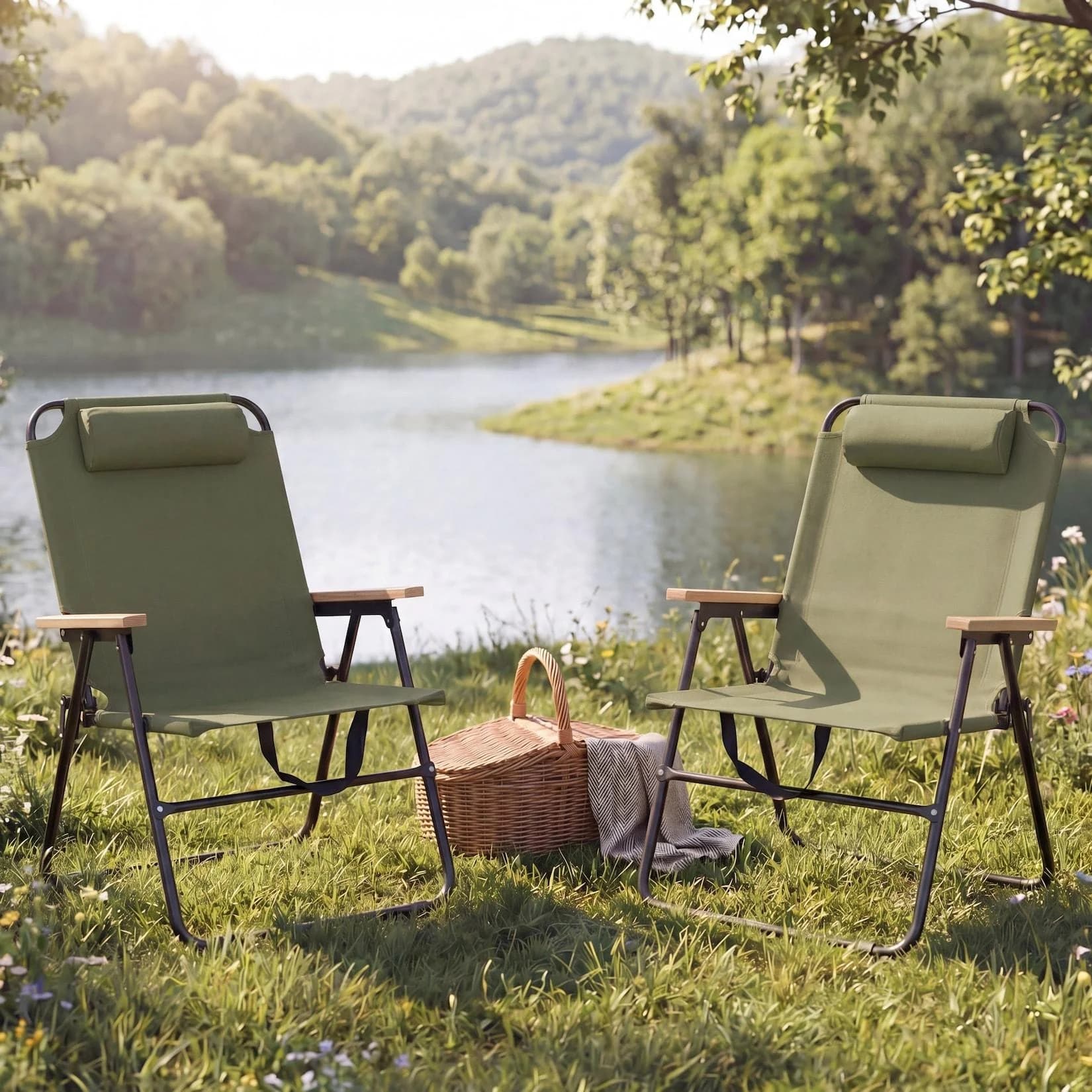 MCW 2er-Set Campingstuhl MCW-Q44 Grün Klappbar Verstellbar