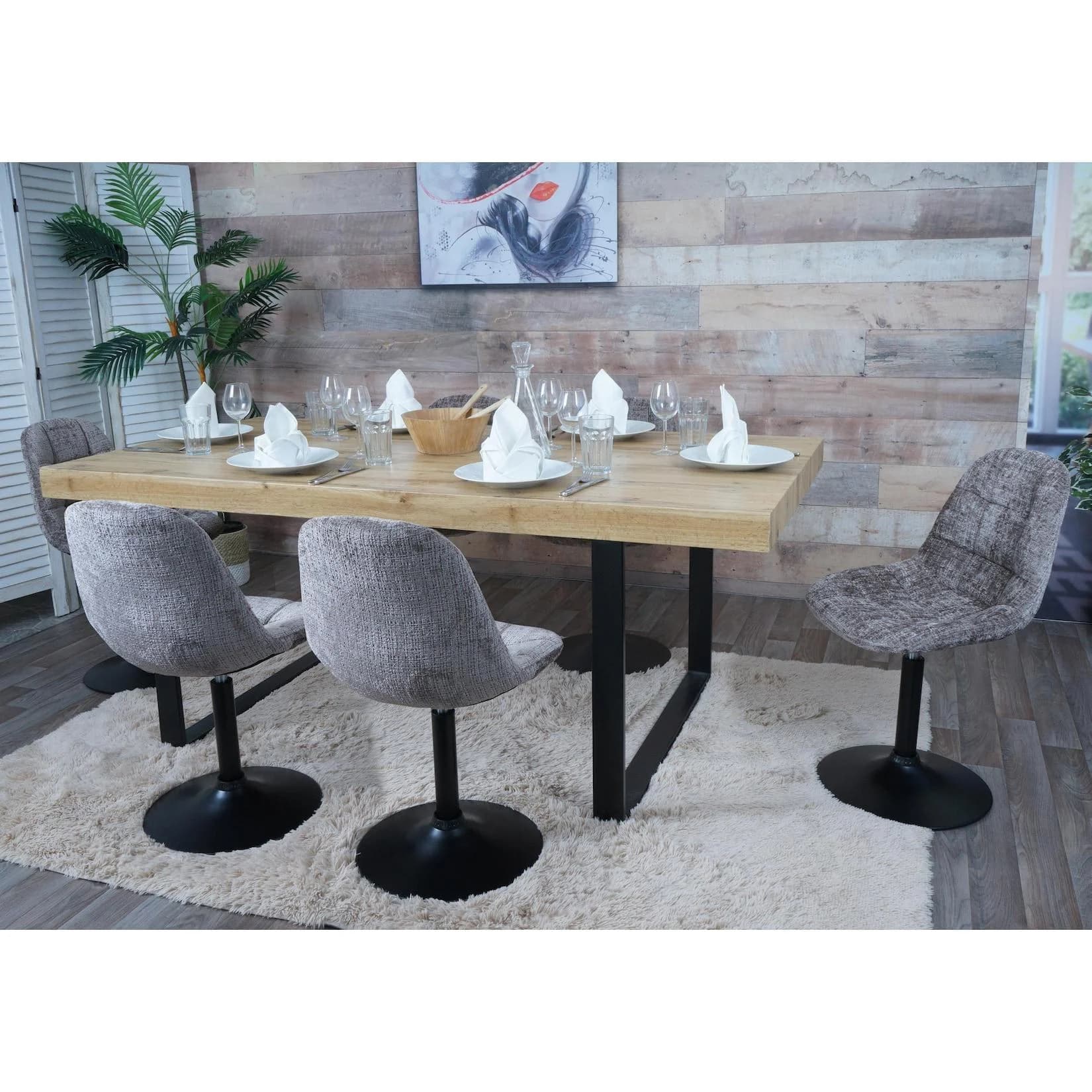 MCW 6er-Set Esszimmerstuhl Braun Stahl Stoff Chenille