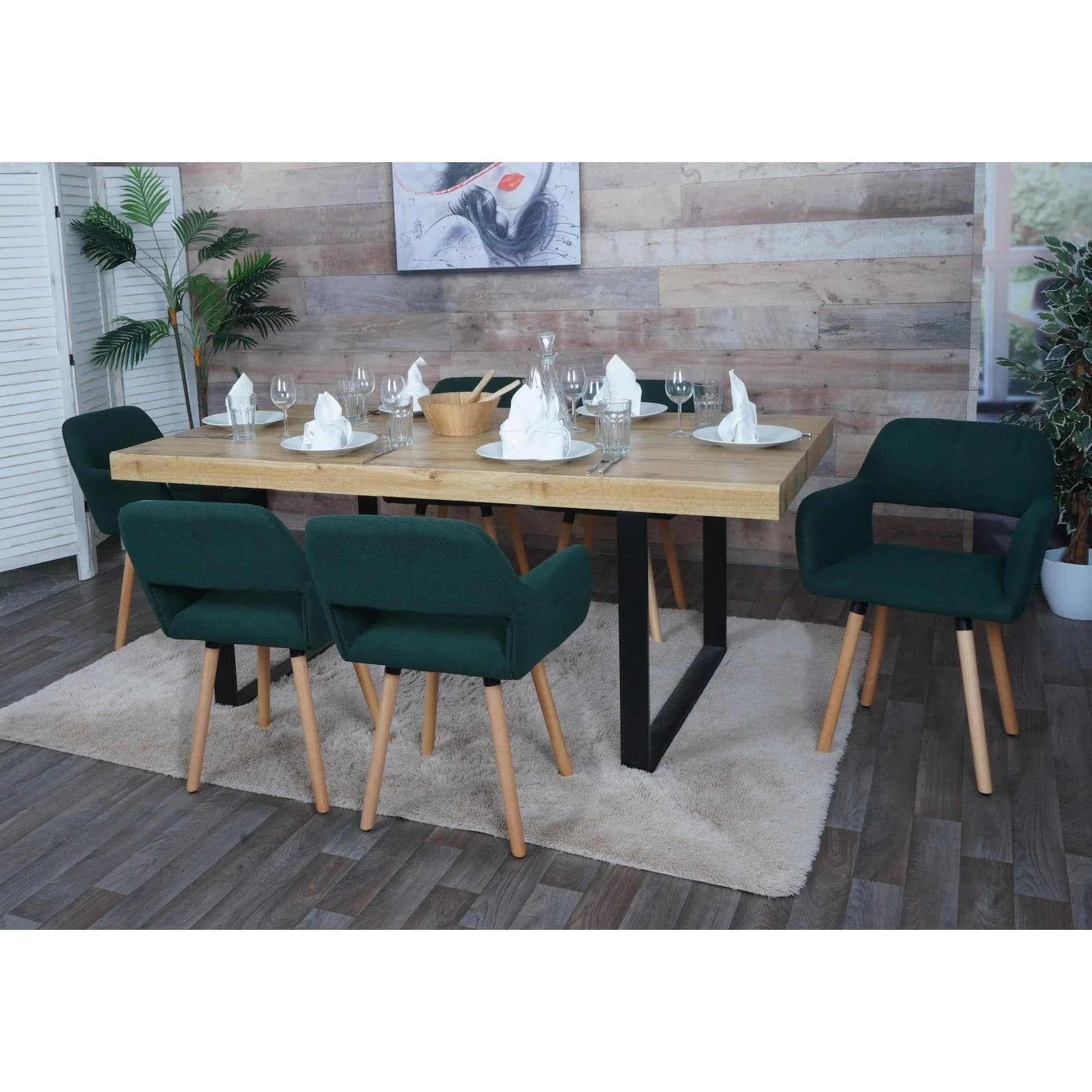 MCW 6er-Set Esszimmerstuhl MCW-A50 II Grün Holz Stoff