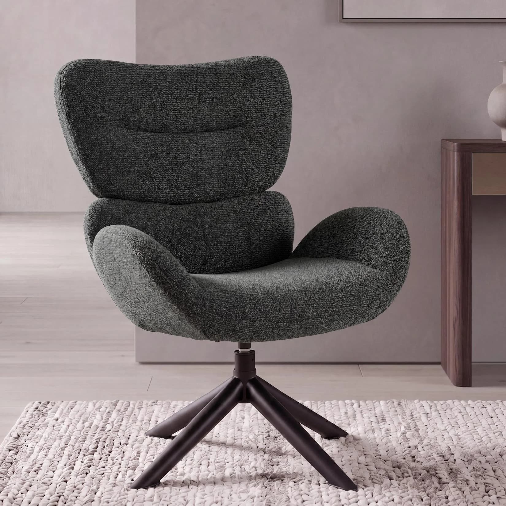 MCW Loungestuhl MCW-Q53, Chenille Sessel, drehbar, dunkelgrün