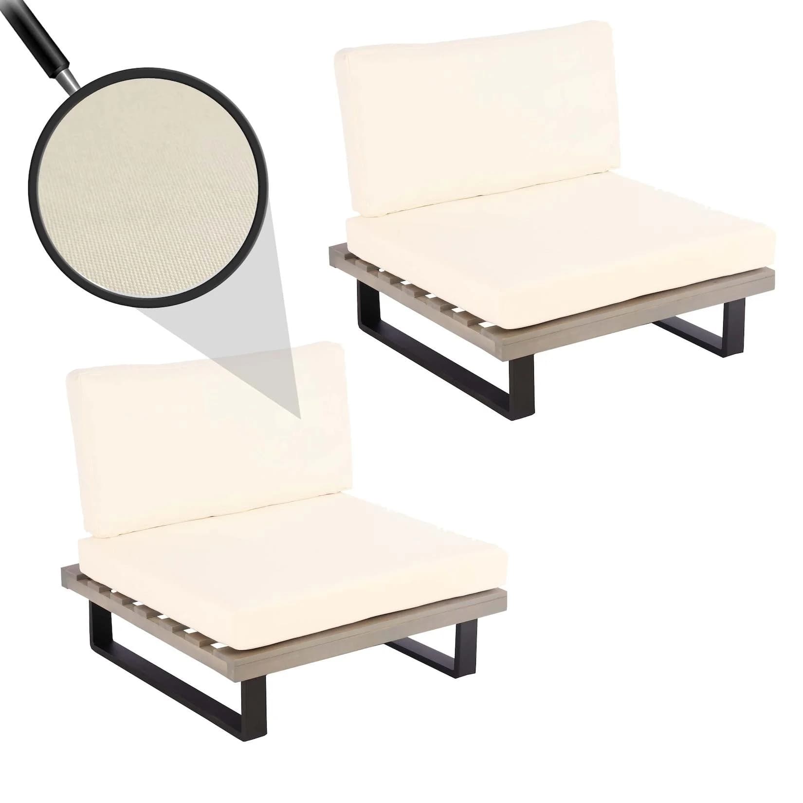 MCW 2er-Set Lounge-Sessel MCW-H54 Garten-Sessel Spun Poly Akazie Holz FSC-zertifiziert Alu ~ grau, Polster cremeweiß
