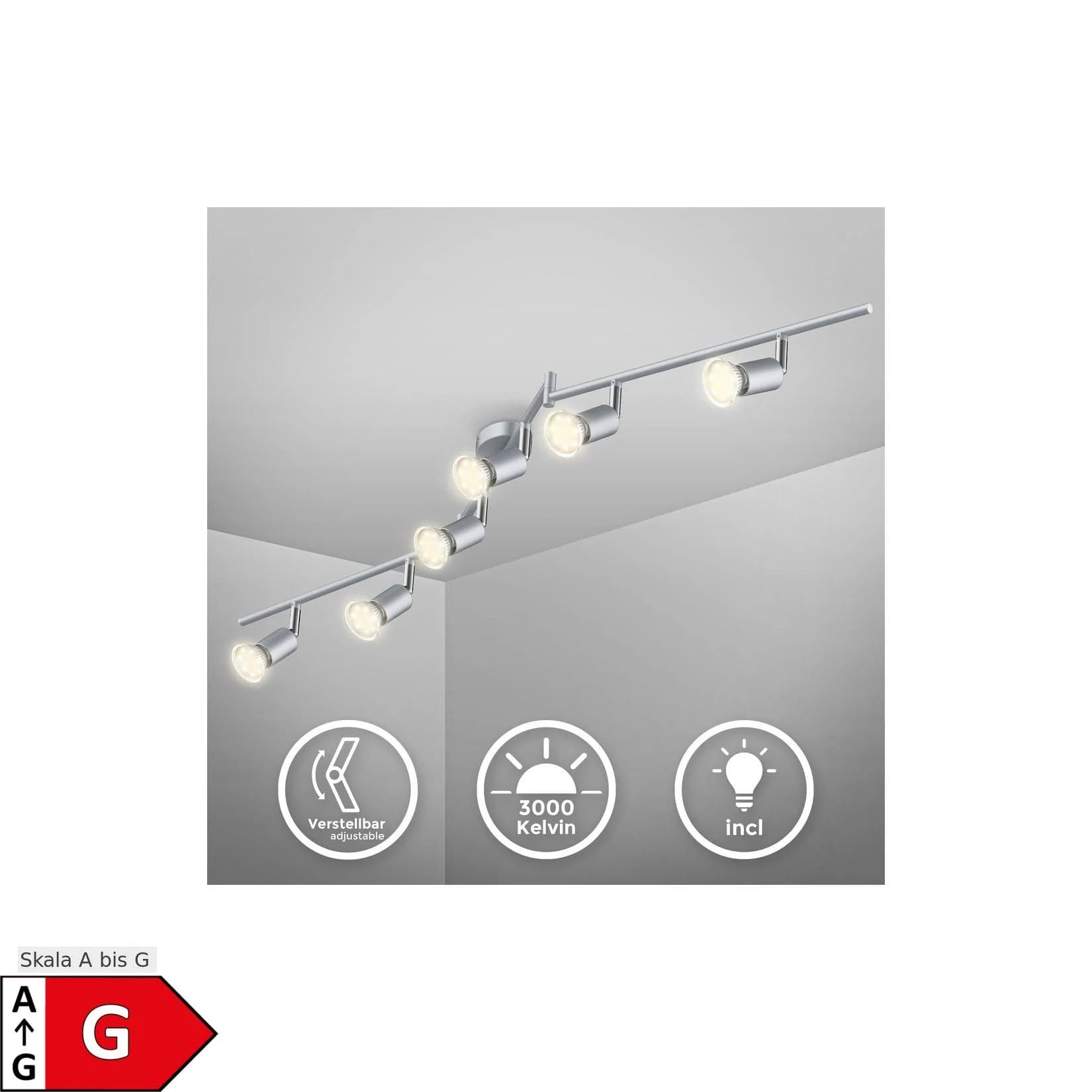 B.K.LICHT LED Deckenspots 6-flammig Silber Schwenkbar