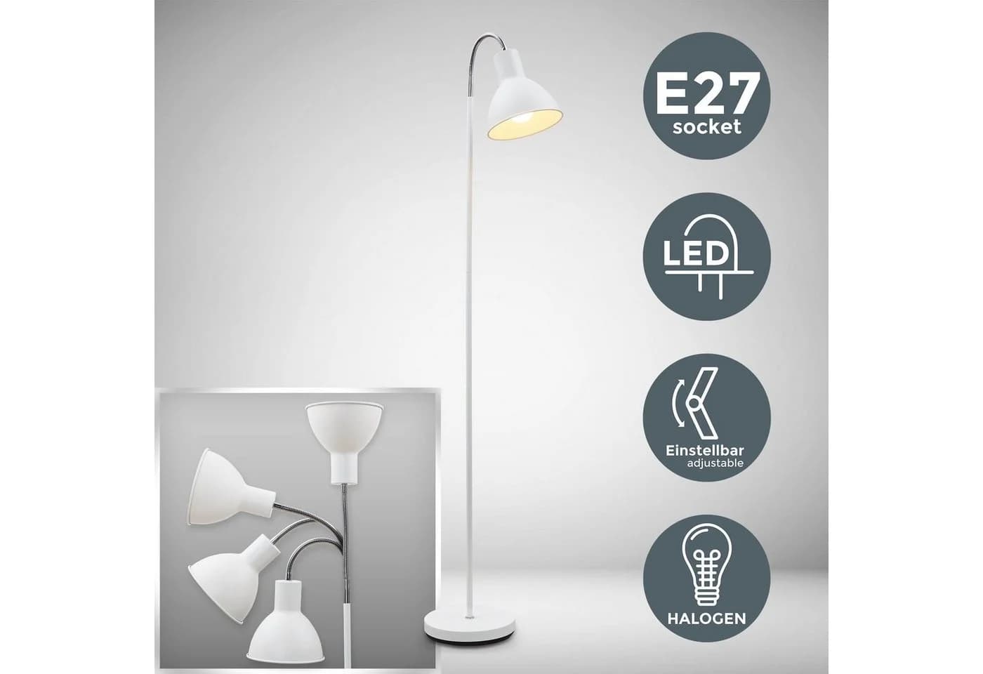 B.K.Licht LED Stehlampe Industrial Design Weiß Schwenkbar