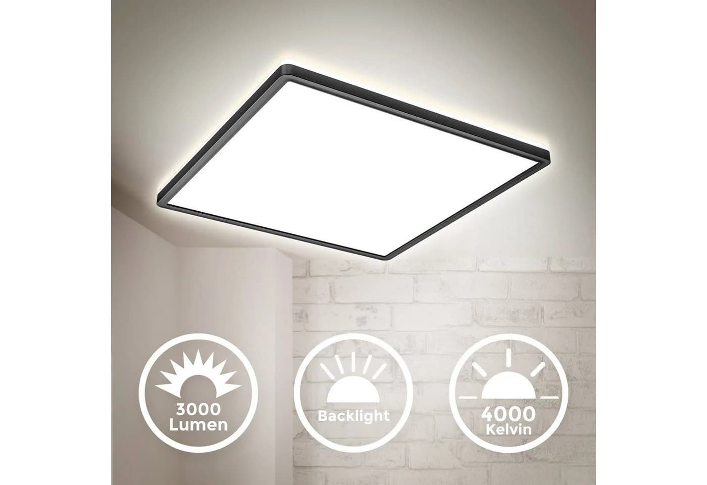 B.K.LICHT Ultraflaches LED Panel Schwarz 42cm Indirektes Licht