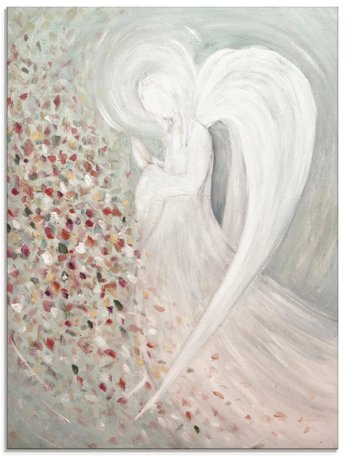 ARTLAND Glasbild Engelbild I Weiß 60x80 cm