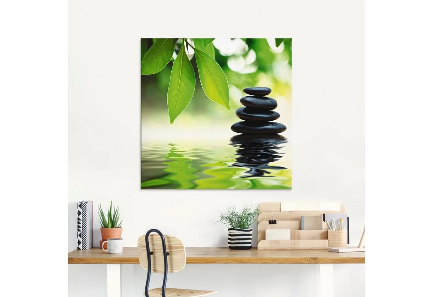 Artland Glasbild Zen Steinpyramide Grün Transparent Modern