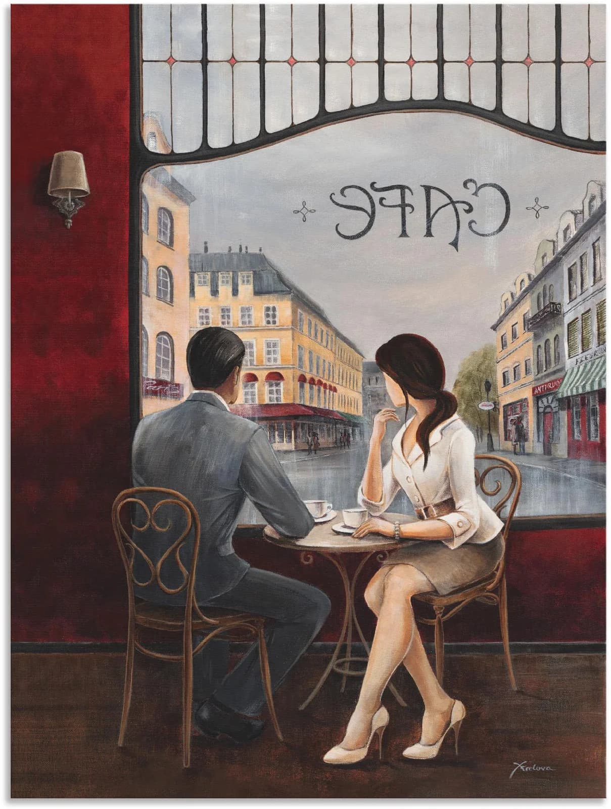 ARTLAND Wandbild Café Rot 45x60 cm Alu-Leinwand-Poster