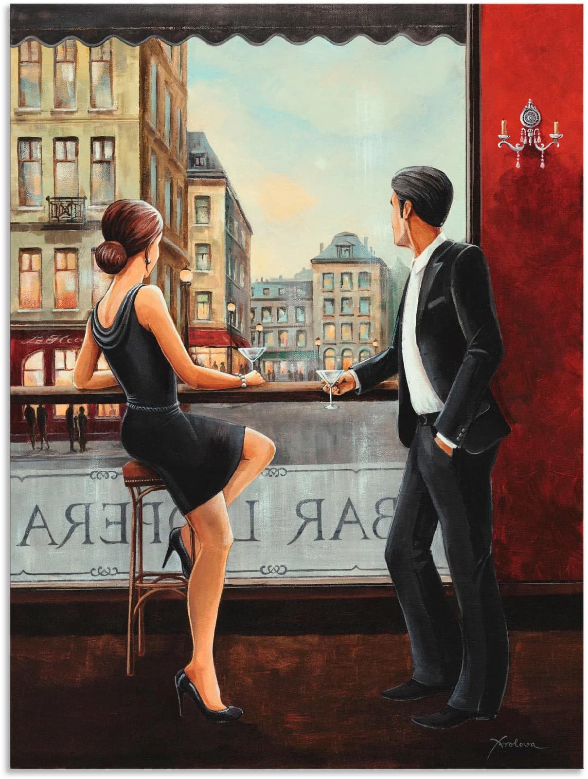 ARTLAND Wandbild Bar Rot Art Déco 45x60 cm