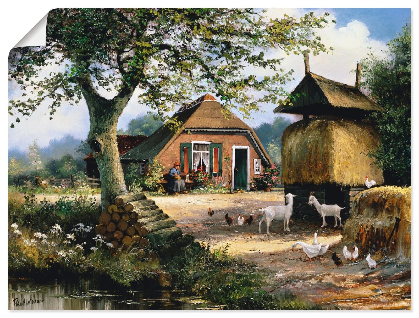 ARTLAND Wandbild Idyllische Farm mit Hühnern und Ziegen Grün 40x30 cm