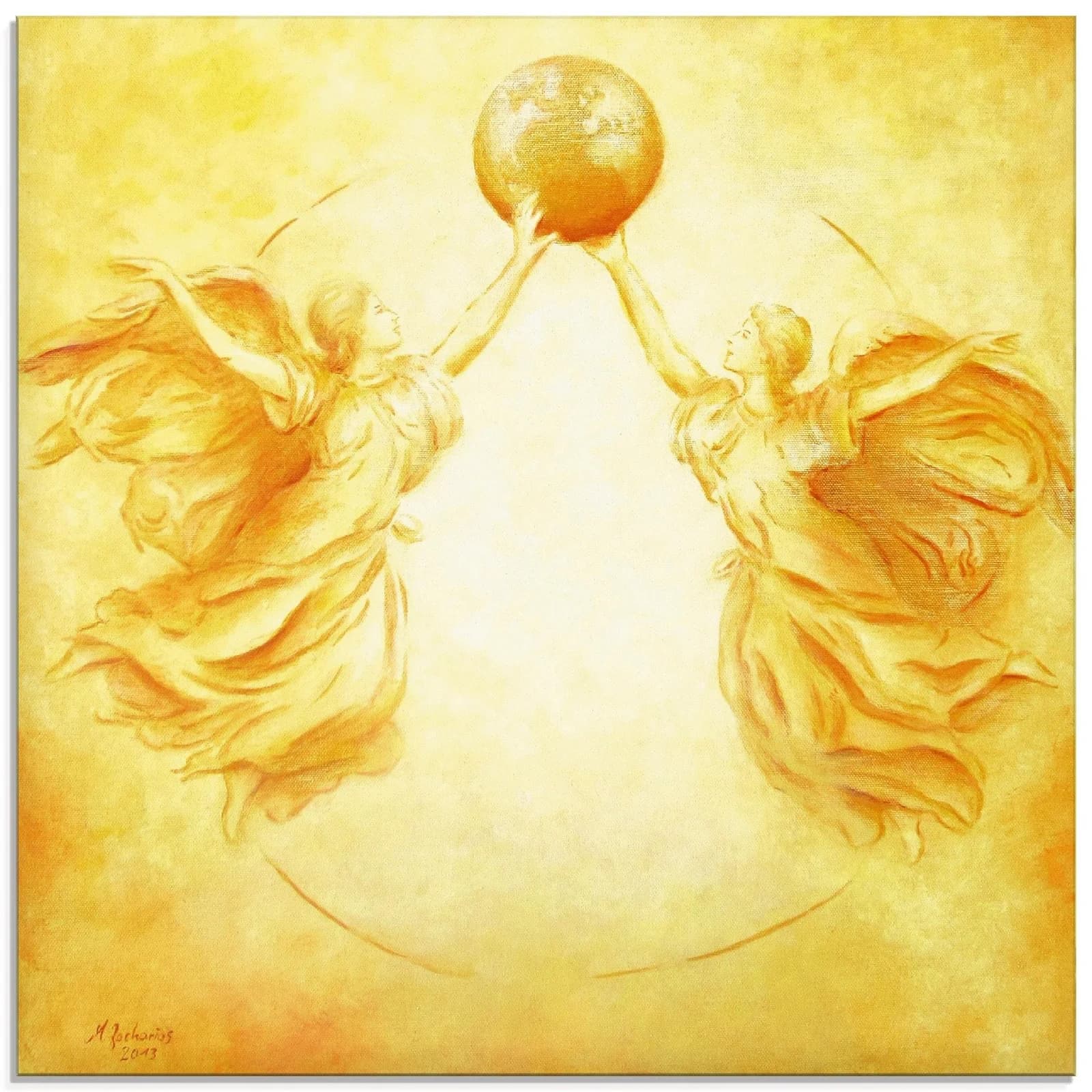 ARTLAND Glasbild Schutzengel der Erde Gelb 20x20 cm