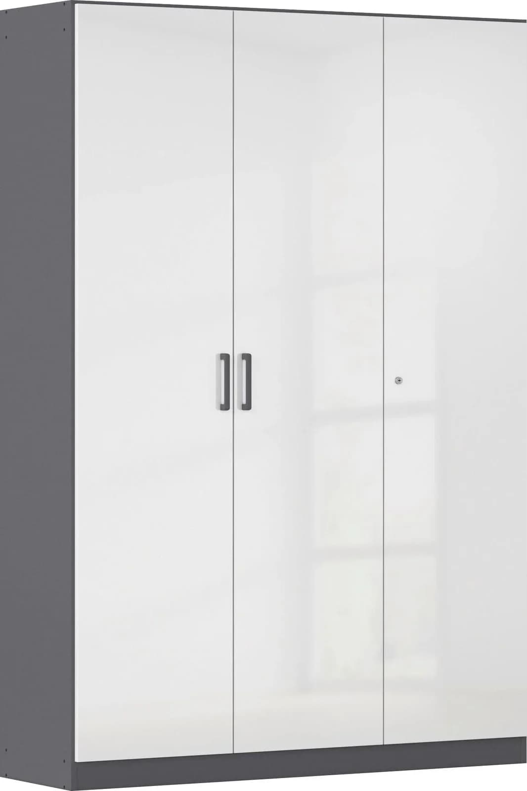 Mehrzweckschrank RAUCH Garderobe Kleiderschrank Schuhschrank Putzschrank MINOSA Graumetallic Hochglanz Weiß