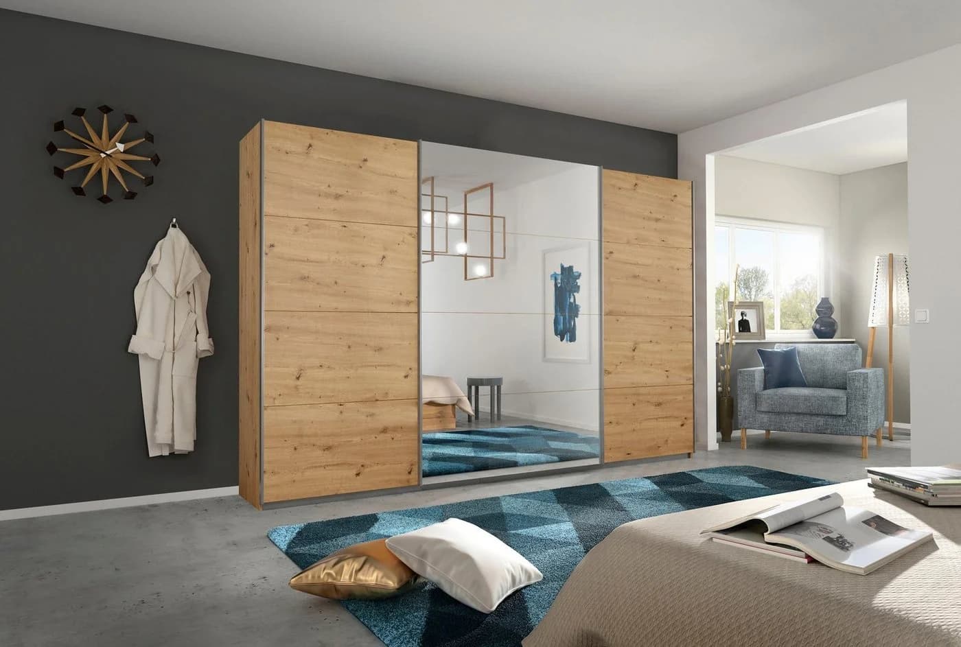 Rauch Schwebetürenschrank CORTONA Eiche Artisan mit Soft-Close