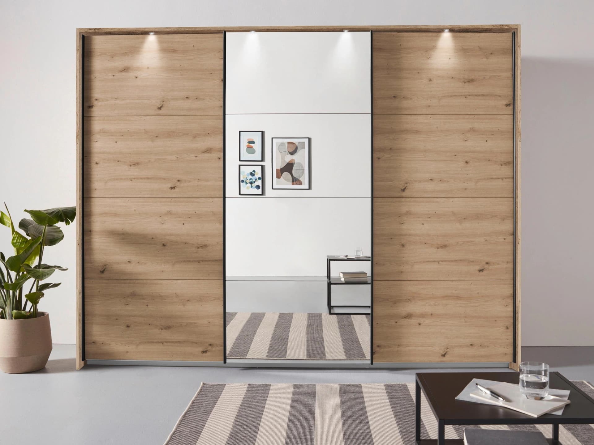 Rauch OTELI Schwebetürenschrank mit LED-Beleuchtung Eiche Artisan