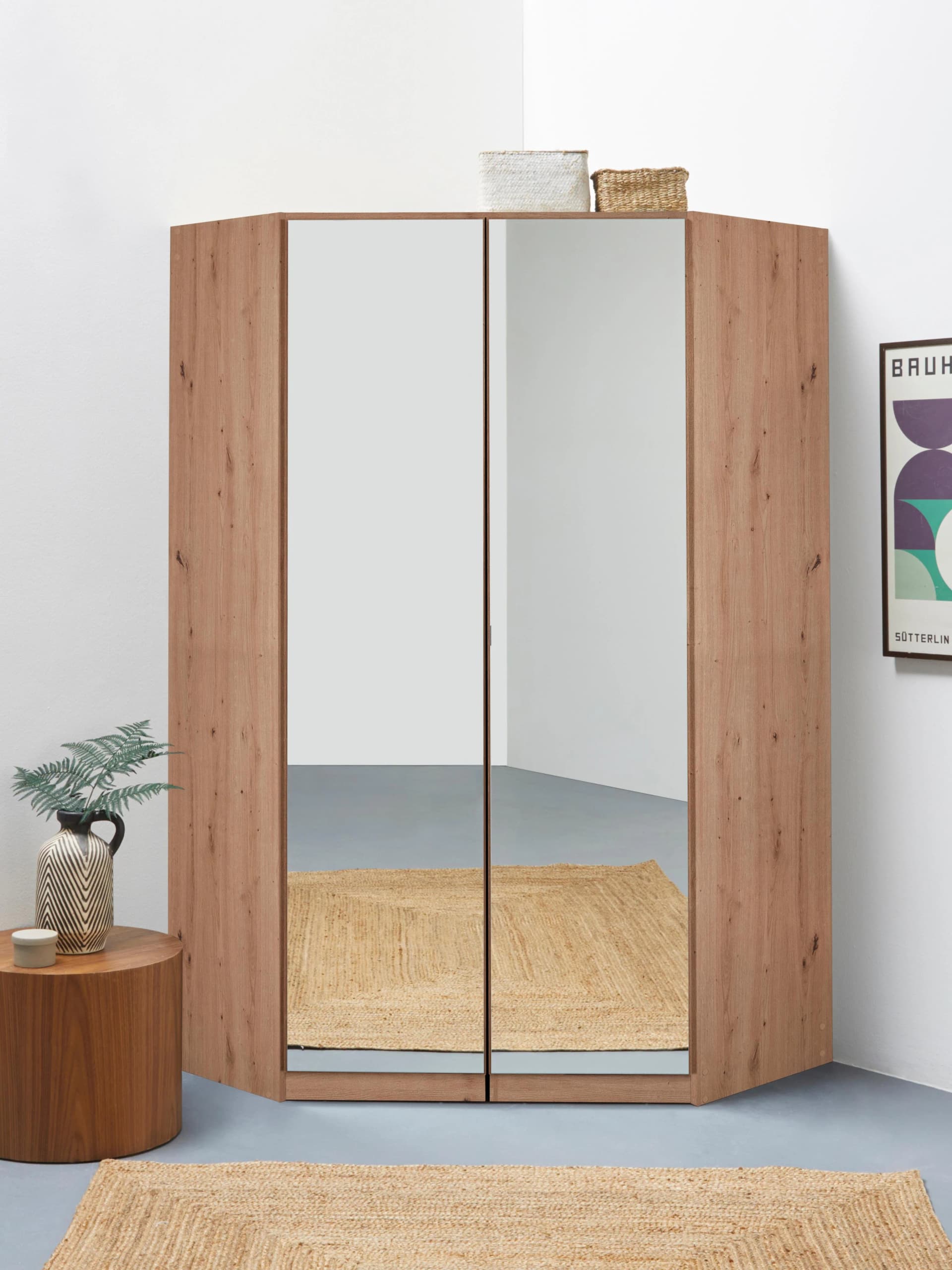 Rauch Eckschrank VANDOR Kleiderschrank mit Spiegeltüren Eiche Artisan