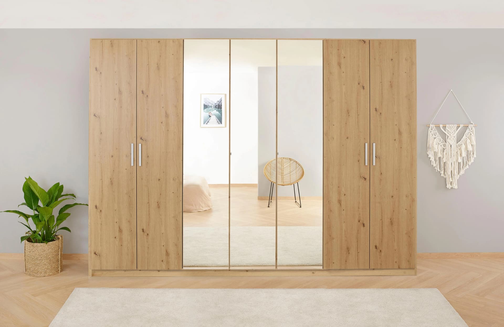 Rauch KOLUNA Drehtürenschrank mit Spiegeltüren Eiche Artisan