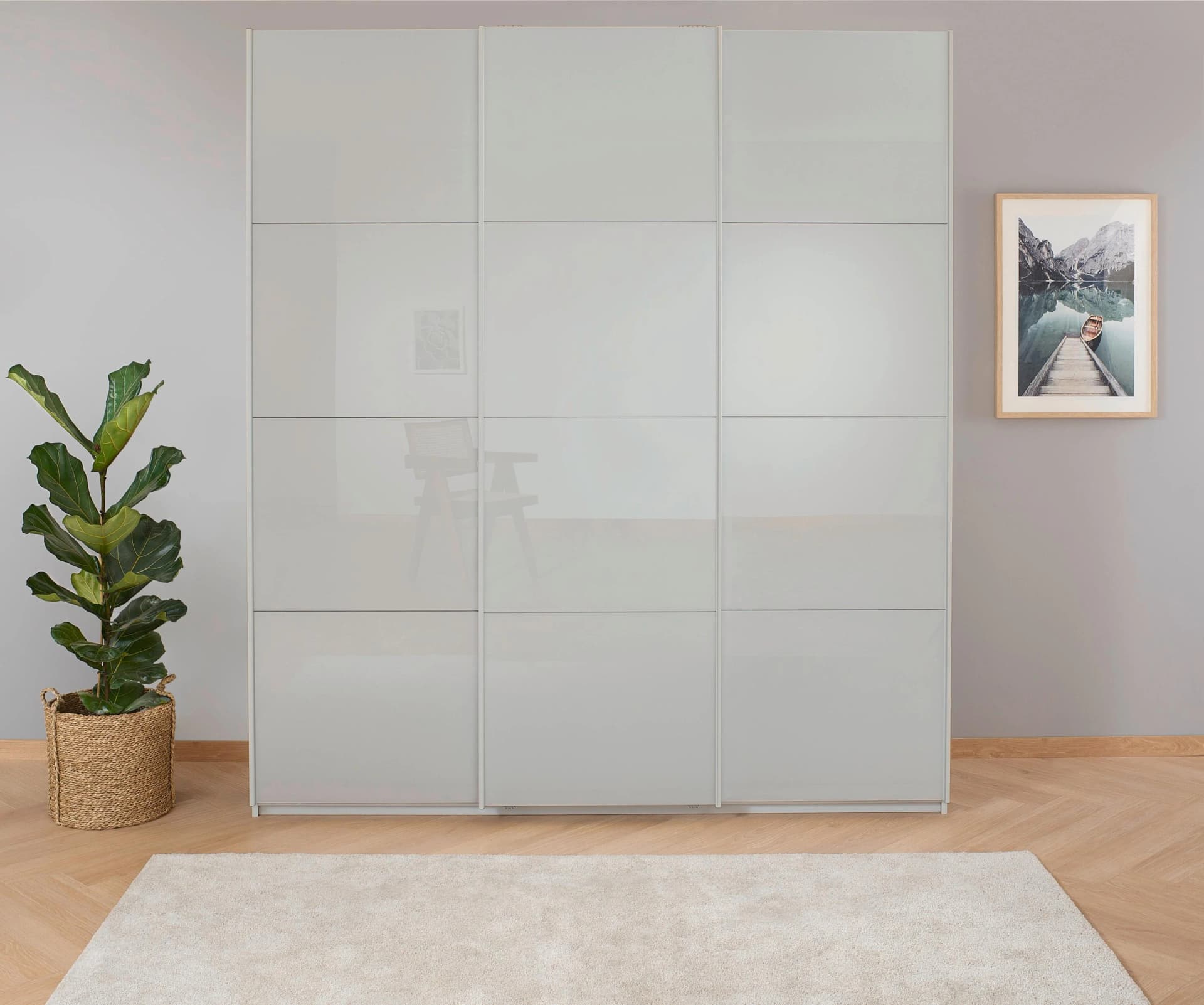 Rauch Schwebetürenschrank KOLUNA Seidengrau Glasfront