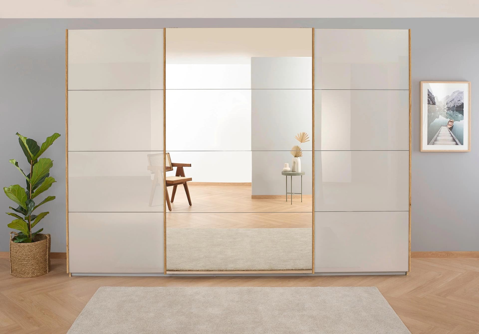 Rauch Schwebetürenschrank KOLUNA 315 cm mit Spiegel und Glastüren