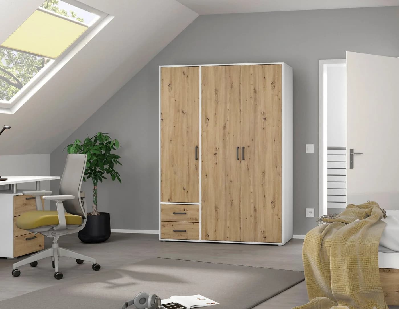 Rauch VOYAGER Drehtürenschrank Weiß/Grau 140x194x53 cm