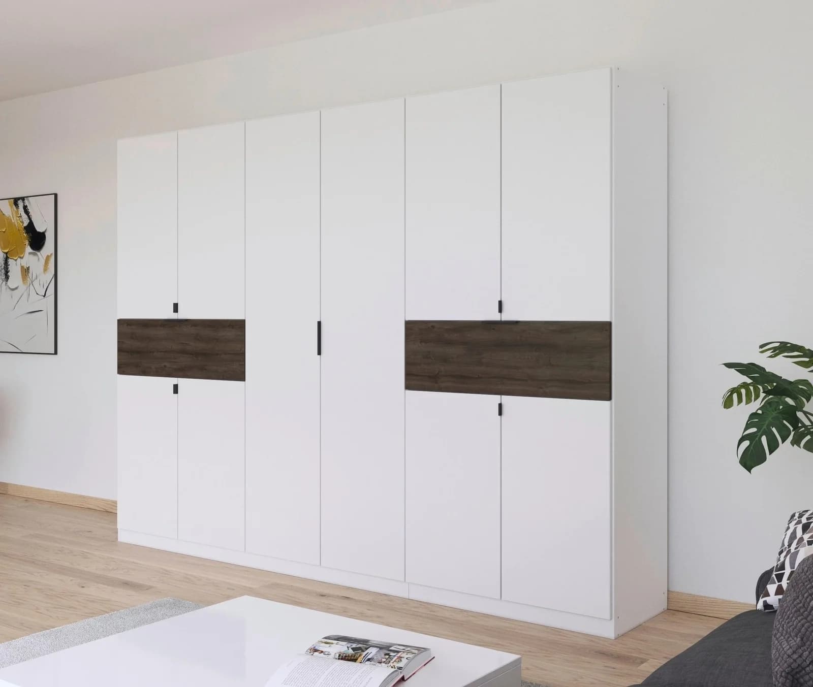 Rauch TICAO Drehtürenschrank Weiß/Braun mit Schubladen