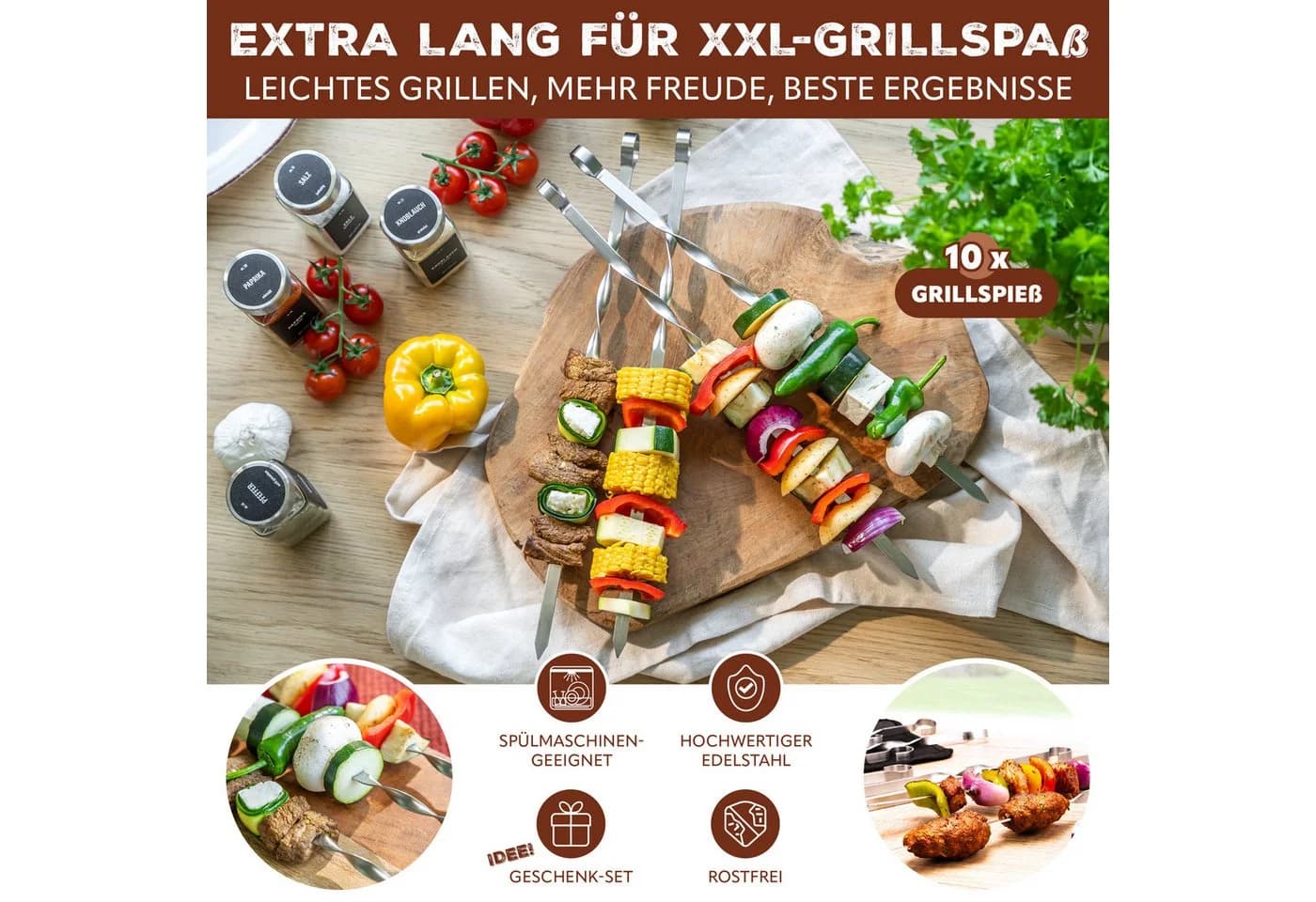 bremermann Grillspieß 10er Set Edelstahl mit Tasche