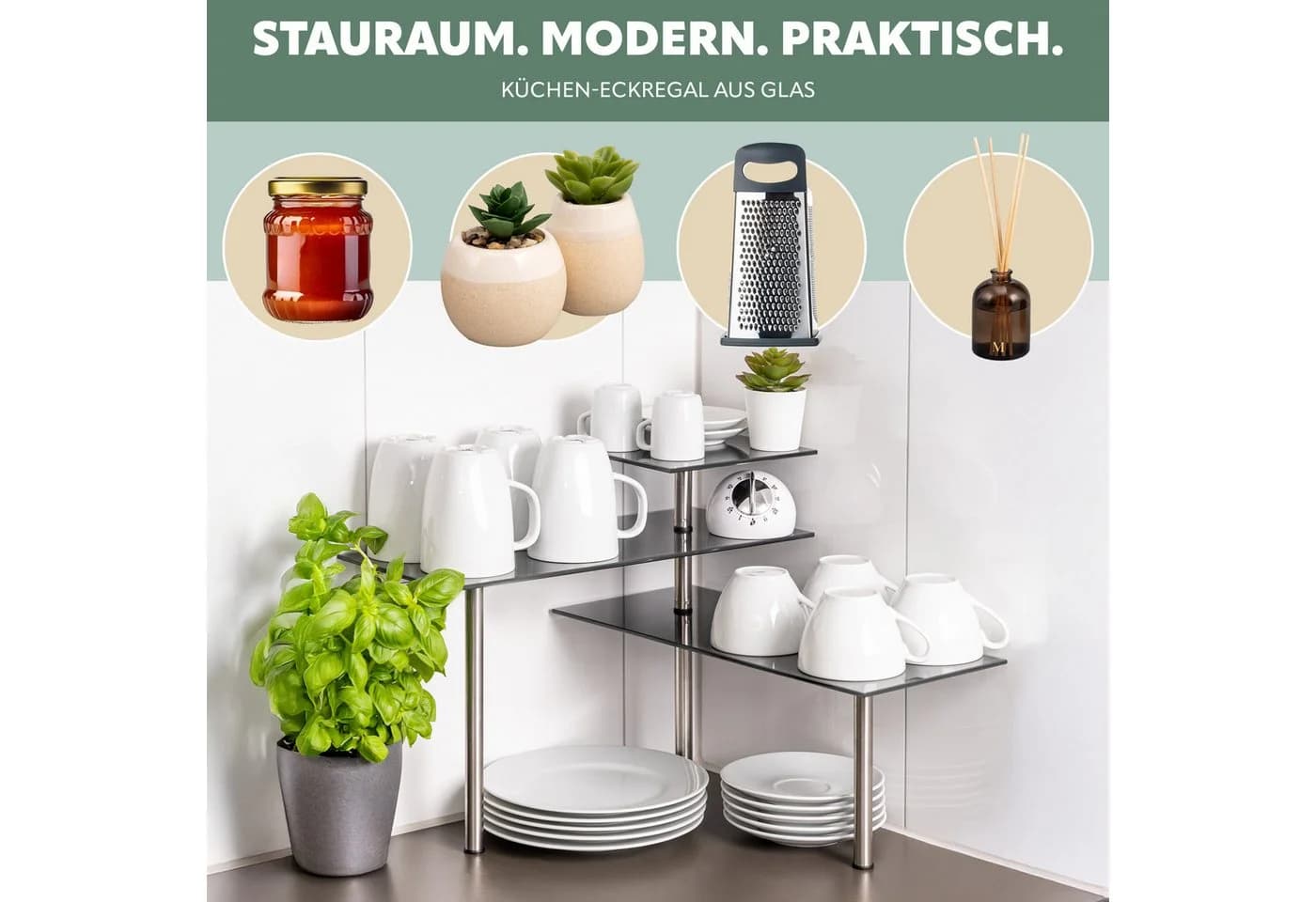 bremermann Küchenregal Glas-Eckregal Grau Edelstahl