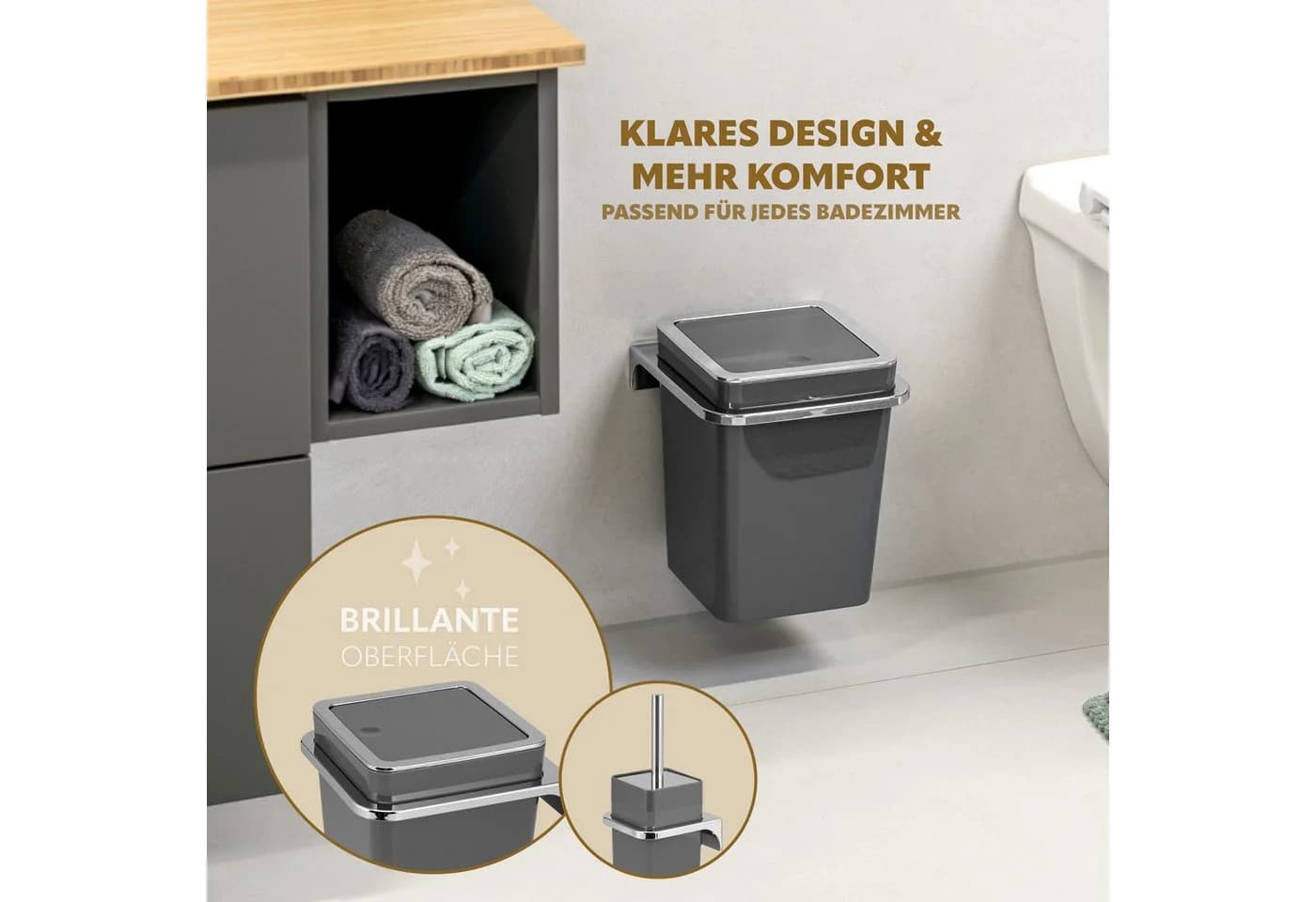 bremermann Badaccessoire-Set 2-tlg. Grau Kunststoff Wandmontage