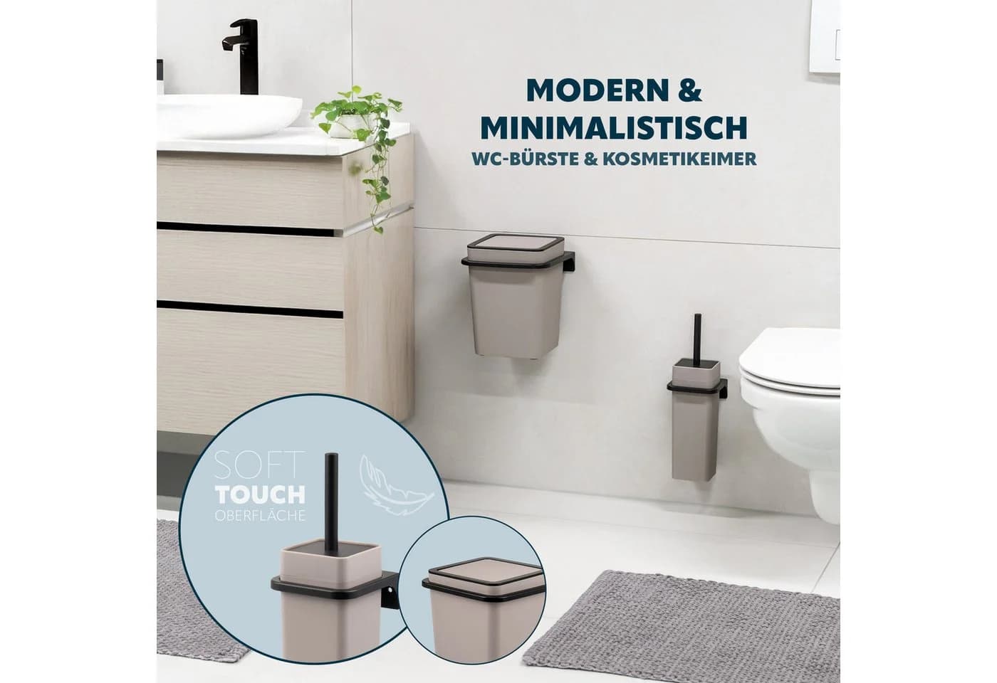 bremermann Badaccessoire-Set 2tlg. SAVONA Schwarz/Taupe mit Wandhalterung