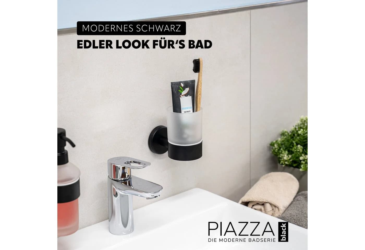 bremermann Zahnputzbecher Bad-Serie PIAZZA BLACK Edelstahl matt schwarz