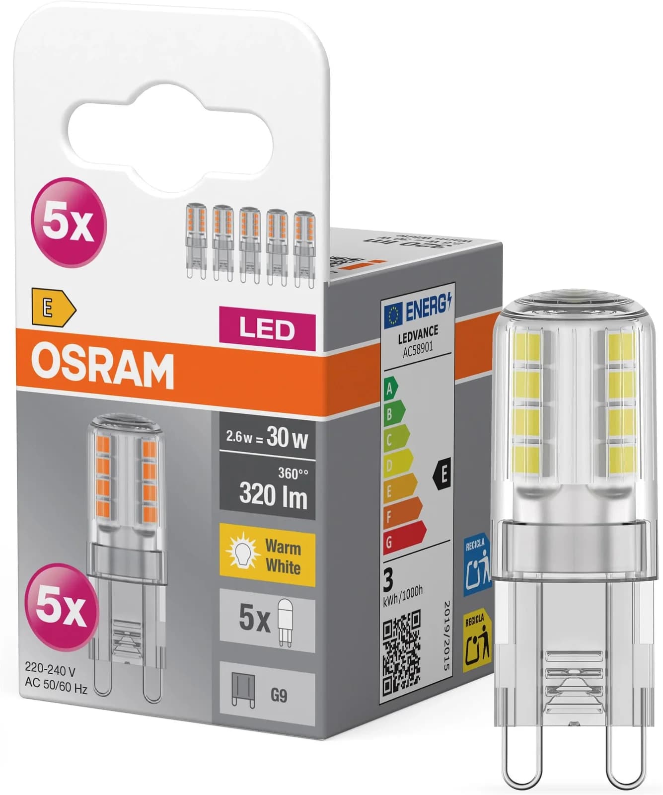 OSRAM Base PIN LED-Stiftsockel G9 2,6W 320lm 5er