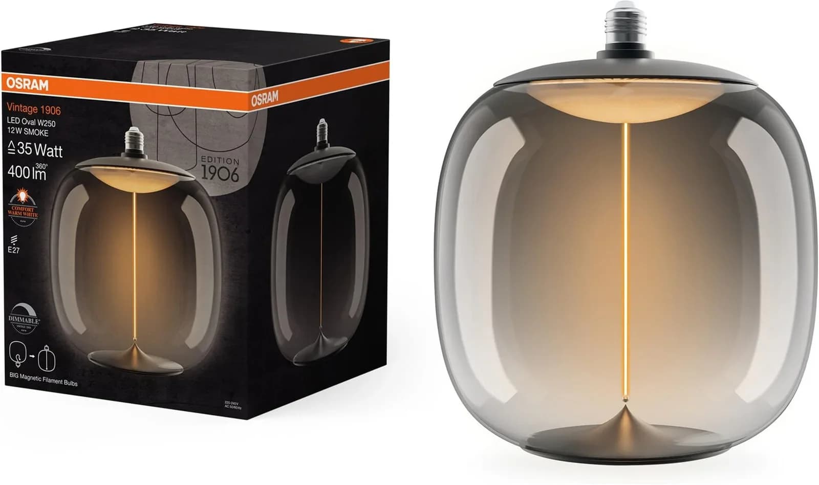 OSRAM LED Vintage Big Oval E27 12W 818 Filament smoke dim