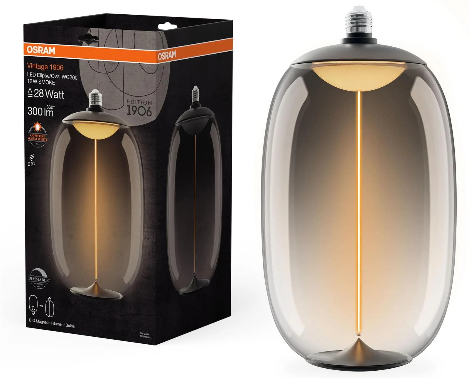OSRAM LED Big Elipse Oval E27 12W 818 Filament smoke dim