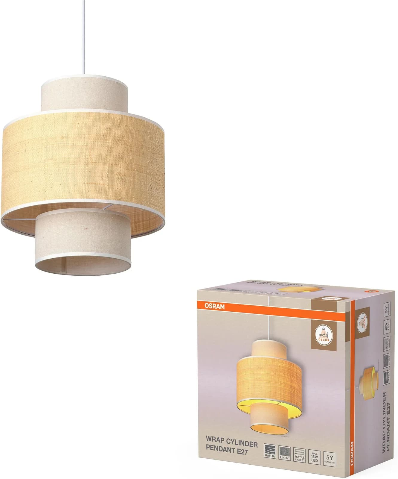 OSRAM Hängeleuchte Decor Wrap Cylinder Beige Bast Leinen