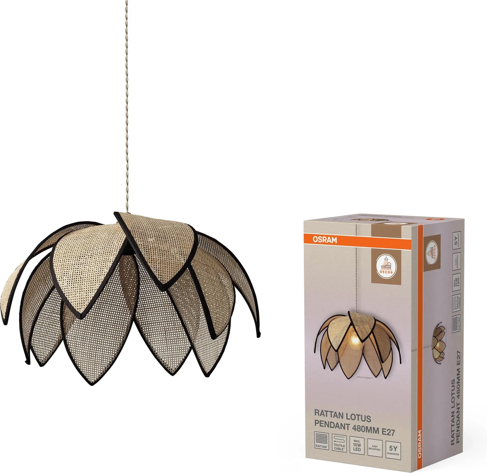 OSRAM Hängelampe Decor Rattan Lotus Beige E27