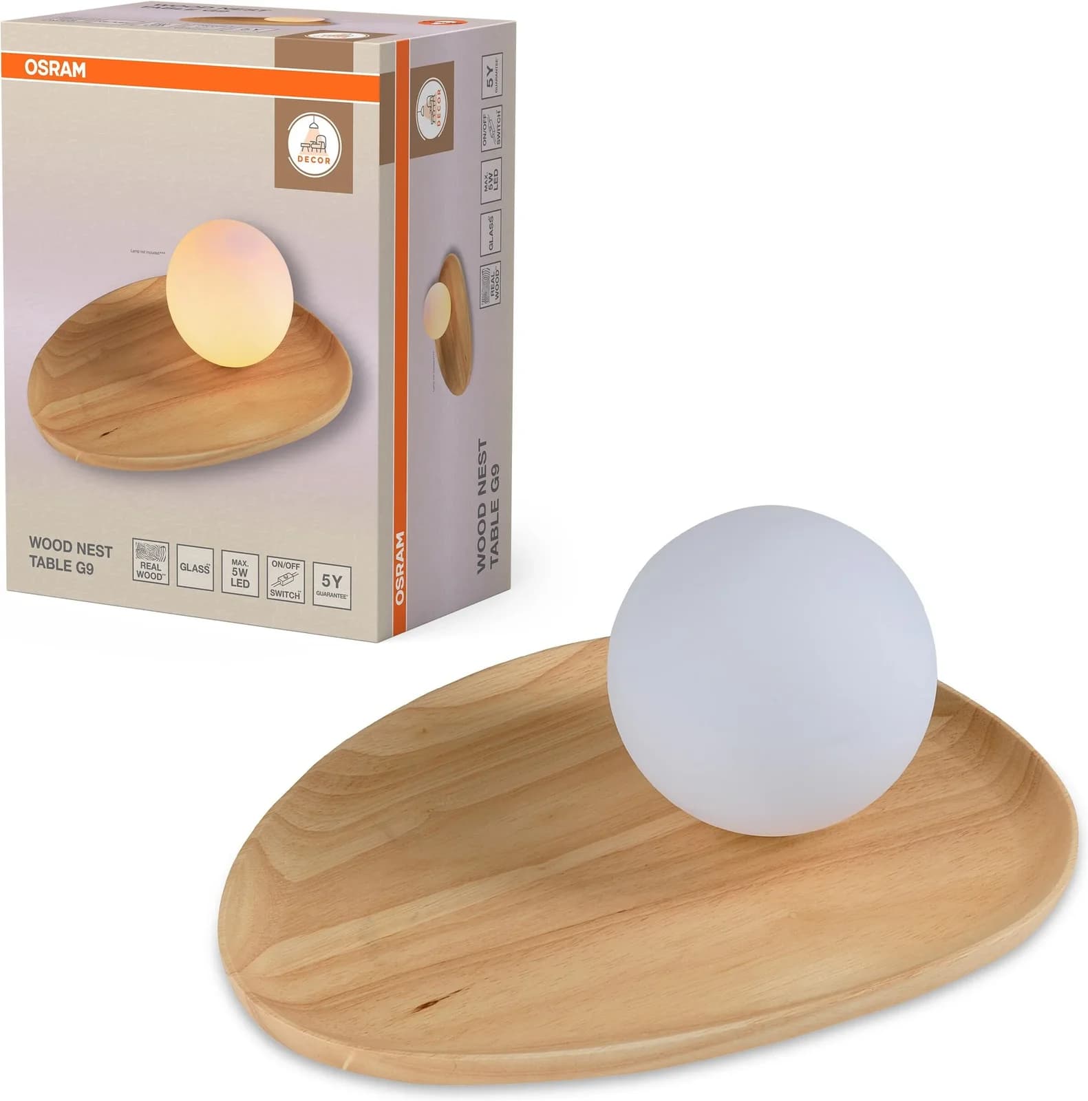 OSRAM Tischleuchte Decor Acacia-Wood Nest Braun Massivholz