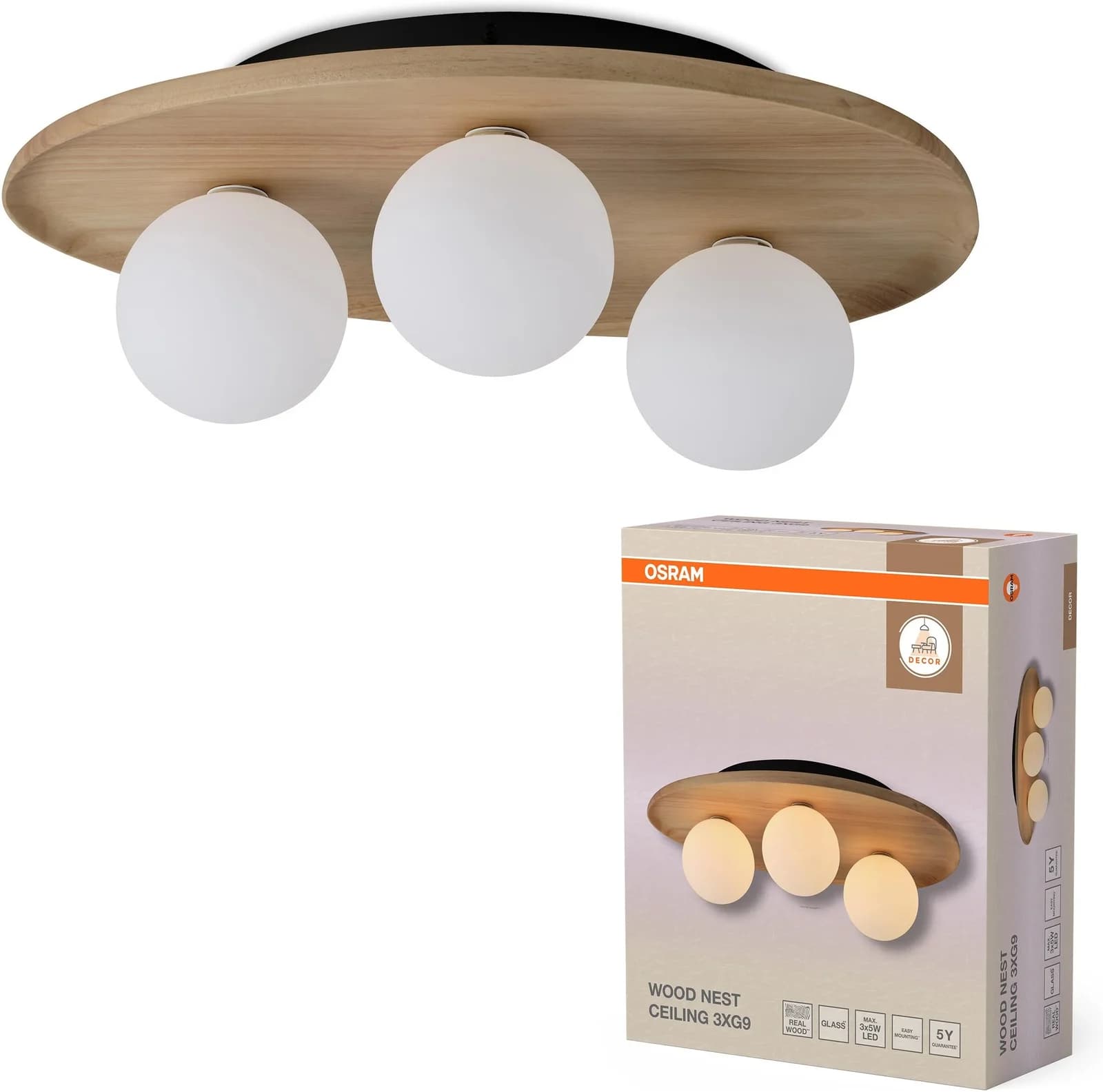 OSRAM Deckenleuchte Decor Acacia-Wood Nest Braun Akazienholz