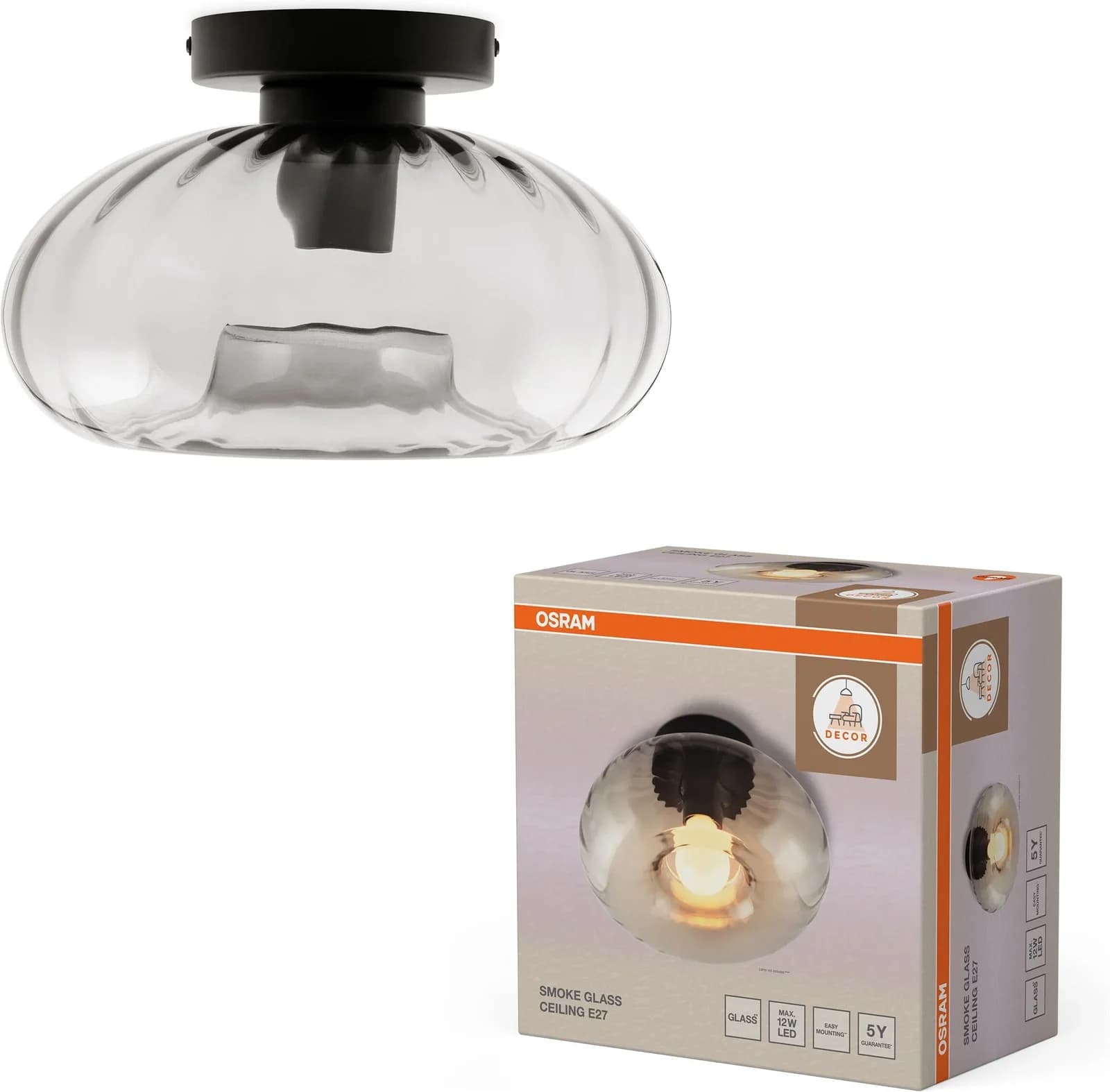 OSRAM Deckenleuchte Decor Smoke Glass Schwarz E27