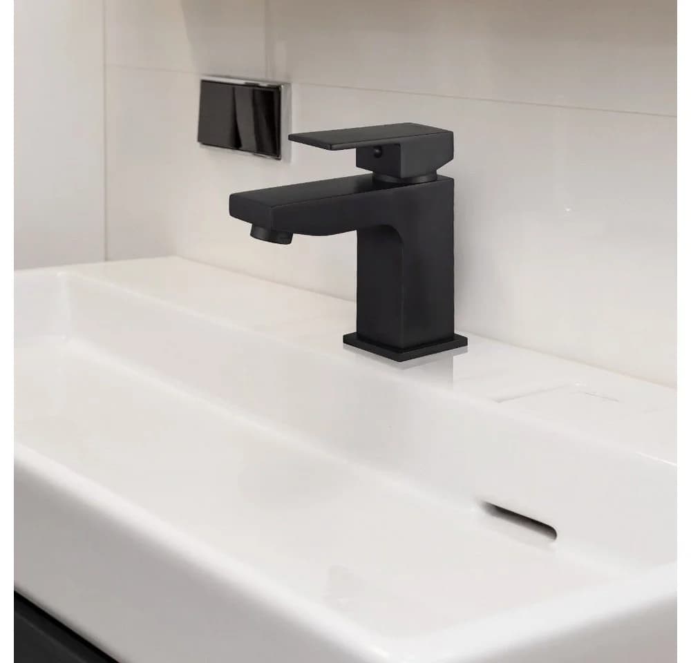 HOME DELUXE Waschtischarmatur AQUATIC Schwarz/Silber Messing