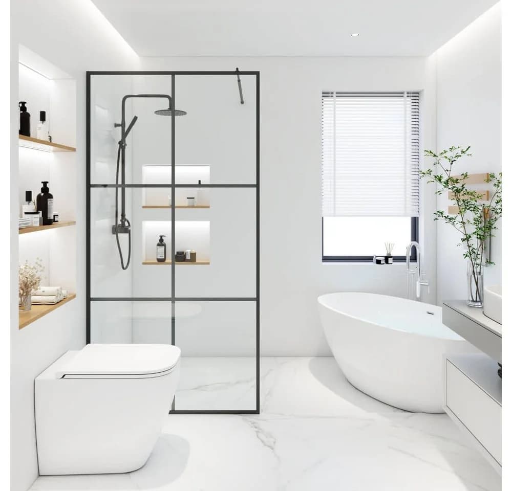 HOME DELUXE Duschwand BAKI Schwarz 6 Raster ESG Glas