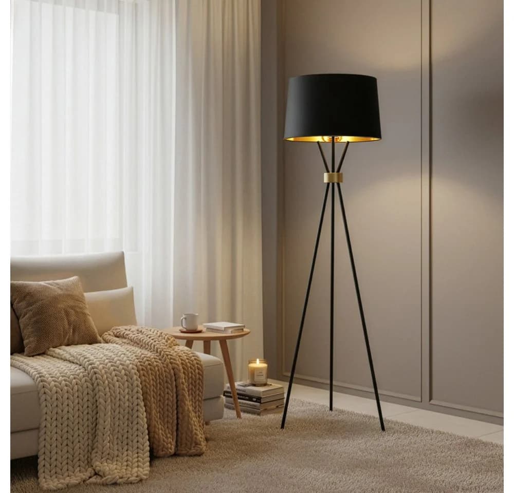 HOME DELUXE Stehlampe LUNA Schwarz/Gold Fußschalter