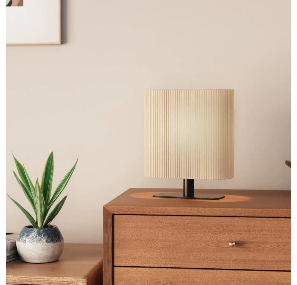 HOME DELUXE Schreibtischlampe SUKO Beige Schwarz Stoffschirm