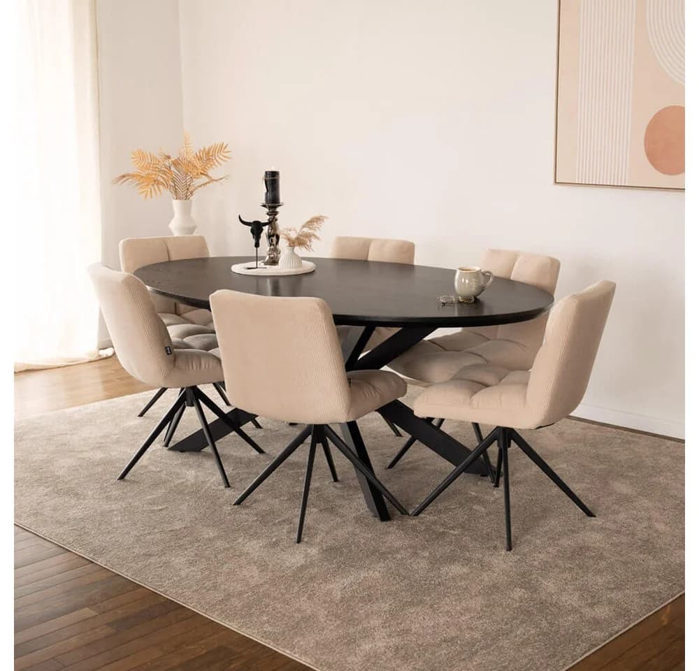 HOME DELUXE Esstisch Oval AVENTIS Light Oak Schwarz